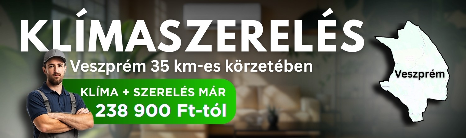 Klímaszerelés Veszprém 35 km-es körzetében, klíma és szerelés már 238 900 Ft-tól